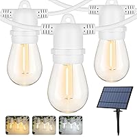 Solar Outdoor String Lights, 3 Colors in 1 Patio String Lights with 27+6 Ft White Waterproof String, Shatterproof S14 Bulbs, LED Solar String Lights with Remote for Outdoor, Backyard, Porch