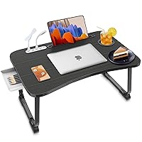 Portable Foldable Laptop Bed Table with USB Charge Port Storage Drawer and Cup Holder,Lap Desk Laptop Stand Serving Tray for Eating, Reading and Working