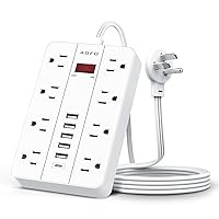 Power Strip Surge Protector with 6 USB (1USB C) Ports,AOFO 5 ft Extension Cord Flat Plug with 8 Widely Spaced Outlets,Wall Mountable Charging Station for Phone Tablet Laptop Computer Multiple Devices