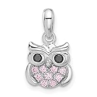 925 Sterling Silver Rhodium Plated Pink Black CZ Cubic Zirconia Simulated Diamond Owl Pendant Necklace Measures 16x10mm Wide Jewelry for Women