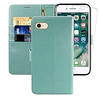 Case Compatible for iPhone SE 2022/2020 5G,iPhone 8 Wallet Case, iPhone 7 Case,4.7-inch, [Glass Screen Protector] Flip Folio Leather Cell Phone Cover with Credit Card Holder, Mint
