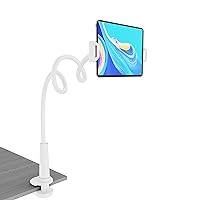 Tablet Stand Holder, Mount Holder Clip with Grip Flexible Long Arm Gooseneck Compatible with ipad iPhone/Nintendo Switch/Samsung Galaxy Tabs/Amazon Kindle Fire HD (New White)