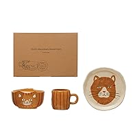 Creative Co-Op Child's Stoneware Dinnerware with Painted Cats, Boxed Set of 3 Pieces Plate Set, Multi