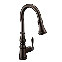 Moen Weymouth Oil Rubbed Bronze Shepherd's Hook Pulldown Kitchen Faucet Featuring Metal Wand with Power Boost, S73004ORB