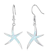 Starfish Earrings, 925 Sterling Silver with Opal Fish Hoops Earings, Nautical Hawaiian Sea Beach Earrings, Starfish Jewelry Gifts for Women Starfish Lovers