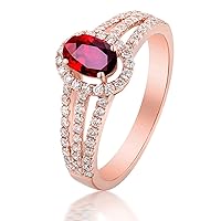 KnSam Real Gold Jewellery 18K Rose Gold Rings for Women, Ruby Hollow Three Layers Oval Shape Wedding Rings Women's Rings Red Rose Gold, 18 carat (750) rose gold, Ruby