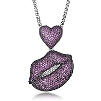 Jewelry Iced Out Red Lips Pendent Hip Hop Silver Color Copper Base 18K Gold Plated Lab Cubic Zirconia Necklace for Men Women Gift Jewelry with Stainless Steel Rope Chain