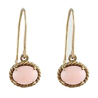Pink Opal OVAL Shape Gemstone Jewelry 10K, 14K, 18K Rose Gold Drop Dangle Earrings For Women/Girls