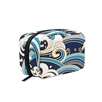 Traditional Oriental Pattern With Ocean Waves Printing Cosmetic Bag with Zipper Multifunction Toiletry Pouch Storage Bag for Women