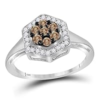 The Diamond Deal 10kt White Gold Womens Round Brown Diamond Polygon Cluster Ring 1/2 Cttw