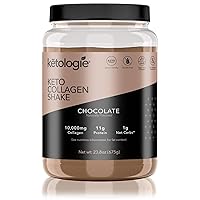 Keto Collagen Shake (Chocolate) - with Coconut Oil, Prebiotics, Grass-Fed Hydrolyzed Collagen Peptides Type I & III, Low Carb, Gluten Free, 1.49lbs.