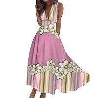 Summer Dresses for Women 2024 Elegant Wrap V Neck Sleeveless Marble Printed Sundress Flowy Swing Beach Resort Wear
