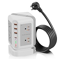 Power Strip Tower Surge Protector Multiple 12 Outlets(8xAC,3xUSB A,1xPD20W USB C),Desktop Charging Station with 6.5FT Extension Cord,Vertical Power Strip for Home Office Nightstand,Dorm Room (White)