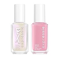 Expressie Quick-Dry Nail Polish Set, Lip Gloss Jelly Nails, Iced Out Top Coat, Pearlescent, + Pastel Pink Nail Polish, In The Time Zone, 0.33 fl oz each