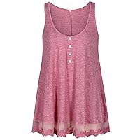Women's Loose V-Neck Lace Vest Summer Casual Sleeveless Button A-line Shirt Top