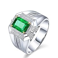 Solid 14K 18K White Yellow Gold Natural Green Men's Emerald Ring Anniversary Engagement Emerald Wedding Band Custom Ring Size for Man