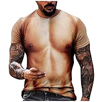 T-Shirt Mens Fake Muscle Shirts Big and Tall Short Sleeve Funny 3D Print T-Shirt Casual Summer Tees Cool Shirts