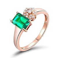 Women's Promise Ring, Rose Gold Engagement Rings 1 ct Emerald Diamond Jewelry Rings Birthday Gifts Size H 1/2-Z (17.9K Rose Gold)