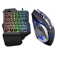 Keyboard Mobile Game One-Handed Keyboard - Eat Chicken Artifact/Left Hand Mini Keyboard Mouse Set, One Hand Colorful Backlit Gaming Keyboard Mouse