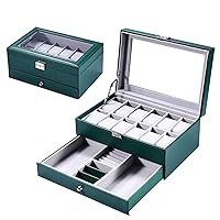 Double-Layer Watch Case, Multifunctional Men's Watch Storage Box, Women's Leather Jewelry Display Box, with Drawer 1221B