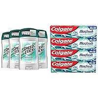 Speed Stick Men's Deodorant, Regular, 3 Ounce, 4 Pack & Colgate Max Fresh Whitening Toothpaste with Mini Strips, Clean Mint Toothpaste for Bad Breath