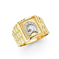 Horseshoe Ring 14k Yellow & White Gold w/ Horse Head Mens Lucky Band Two Tone Solid 14MM Size 10.5
