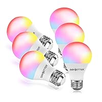Smart Light Bulbs, RGBCW Wi-Fi Color Changing Led Bulbs Compatible with Alexa & Google Home Assistant, A19 E26 9W 800LM Multicolor Bulb, No Hub Required, 6 Pack
