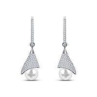 9 mm Akoya Cultured Pearl and 1.016 carat total weight diamond accent Earring in 14KT White Gold