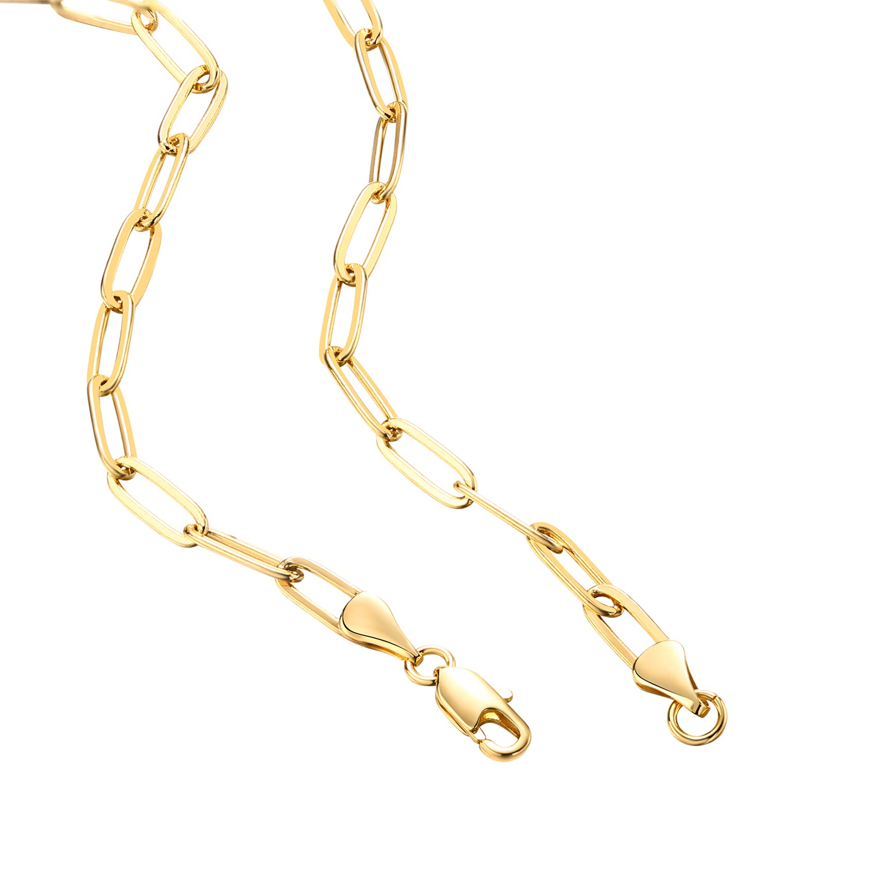 PAVOI 14K Gold Plated Curb Paperclip Box Sphere Bead Snake Herringbone and Figaro Chain Adjustable Necklace