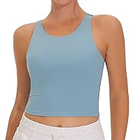 THE GYM PEOPLE Women's Racerback Longline Sports Bra Removable Padded High Neck Workout Yoga Crop Tops