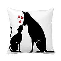 Throw Pillow Cover Red Love Dog and Cat Silhouette on White Cute 20x20 Inches Pillowcase Home Decorative Square Pillow Case Cushion Cover