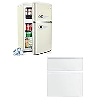3.2 Cu.Ft Retro Double Door Small Fridge and Glass Shelves Set, Mini Fridge with Freezer with 7 Level Thermostat, Compact Small Refrigerator for Dorm, Office, Bedroom, White