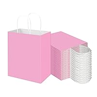 Toovip 100 Pack 8x4.75x10 Inch Medium Light Pink Kraft Paper Bags with Handles Bulk, Gift Wrap Bags for Favors Grocery Retail Party Birthday Shopping Business Goody Craft Merchandise Take Out Bags