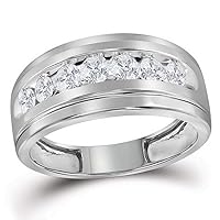 Diamond2Deal 10kt White Gold Mens Round Diamond Wedding Channel-Set Band Ring 1 Cttw Color- J-K Clarity- I1-I2