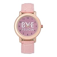Bye Felicia Womens Watch Round Printed Dial Pink Leather Band Fashion Wrist Watches