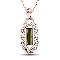 14K/18K Rose White Gold Natural Pink Green Tourmaline Diamond Pendant Necklaces for Women