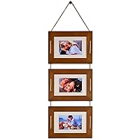 DLQuarts 5x7 Hanging Picture Frames Collage Wall Decor, 3 Opening 5x7 Matted to 3.5x5 Photo Rustic Wood Frame, Dark Walnut