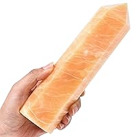 AMOYSTONE Large Healing Crystal Obelisk Towers Yellow Calcite Point Wand Home Decor Reiki Healing 2.2-2.6LBS