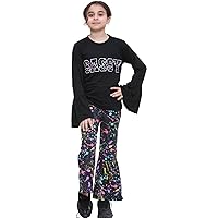 Girls Top Kids Flared Bell sleeves Sassy Print Black T Shirt Legging Outfit Set