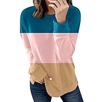 Womens Colorblock Crew Neck Sweatshirt Long Sleeve Pullover Oversized Sweatshirts Long Sleeve Fall Tops Fall Outfits