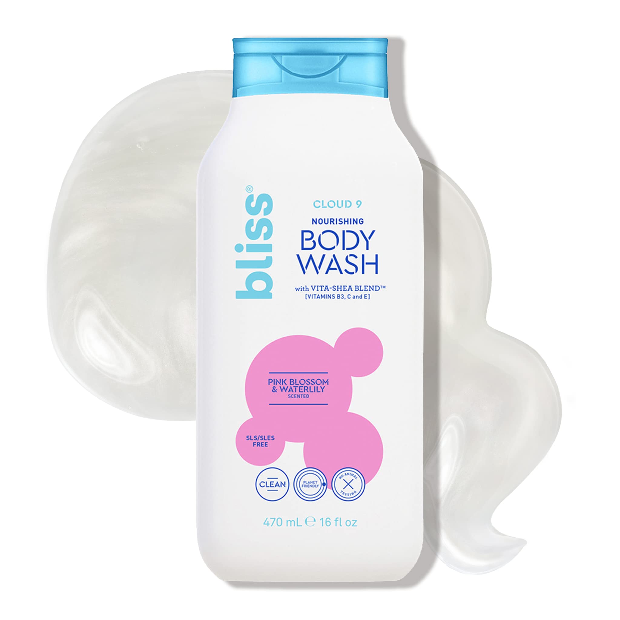 Bliss Cloud 9 Body Wash- Pink Blossom Water Lily scent- Formulated with Vitamins B3, C and E and Shea butter - Gentle & Hydrating for Supremely Soft Skin-16 floz.