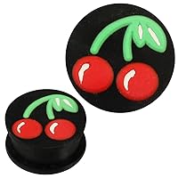 Silicone Plug Soft Black red Green Cherries Piercing Earrings
