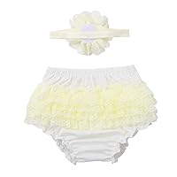 Infant Baby Girls Cake Smash Outfit Ruffle Frilled Bloomers Diaper Cover with Headband 1st Birthday Outfit