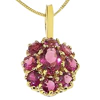 Womens Solid Yellow 10K Gold Natural Pink Tourmaline Large Cluster Pendant Necklace