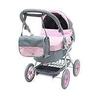 KOOKAMUNGA KIDS Baby Doll Stroller - Foldable Baby Stroller for Dolls - Play Stroller & Bassinet w/Retractable Canopy - Diaper Bag - Adjustable Soft Grip Handle - Ideal for 16” 18” & 20” Dolls