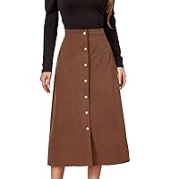 Womens High Waist Midi Skirt A-Line Button Down Elegant Skirts, Ladies Solid Color Office Skirt Slim Bodycon Pencil Skirt