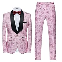 Shawl Collar Floral Suit Men Slim Fit Royal Blue Wedding Suits for Men 2 Pieces Gentleman Suit Prom Wear