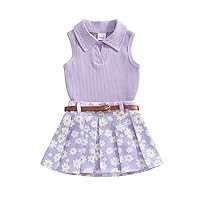 BeQeuewll 4th of July Toddler Girls Outfits Solid One Shoulder Sleeveless Tank Crop Tops Stars Ruffles Skirts 2Pcs Clothes