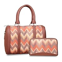 Women's Handcrafted Orange Handbag and Chain Wallet Combo, PRINT