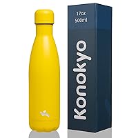 Insulated Water Bottles,17oz Double Wall Stainless Steel Vacumm Metal Flask for Sports Travel,Yellow